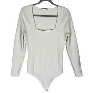 Abercrombie &‎ Fitch Sweater Bodysuit Womens XL Cream Stretch Square Neck Ribbed